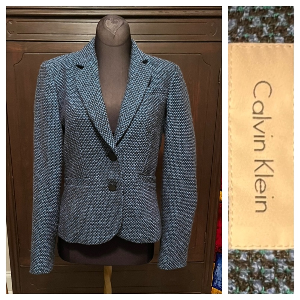 Calvin Klein Women's Blue Tweed Blazer